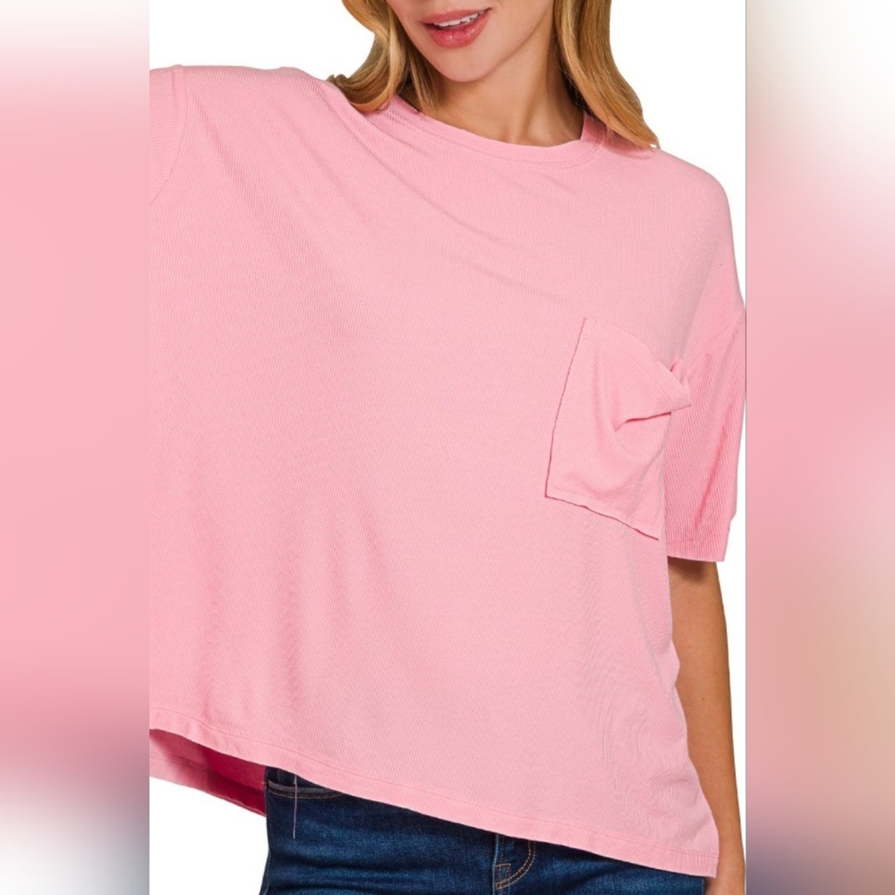 Zenana Oversized Ribbed Round Neck Short Sleeve Tee - Picture 2 of 7